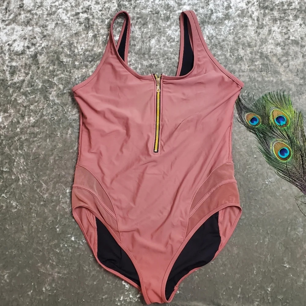 Swimsuits For All Half Front Zip One-Piece Swimsuit